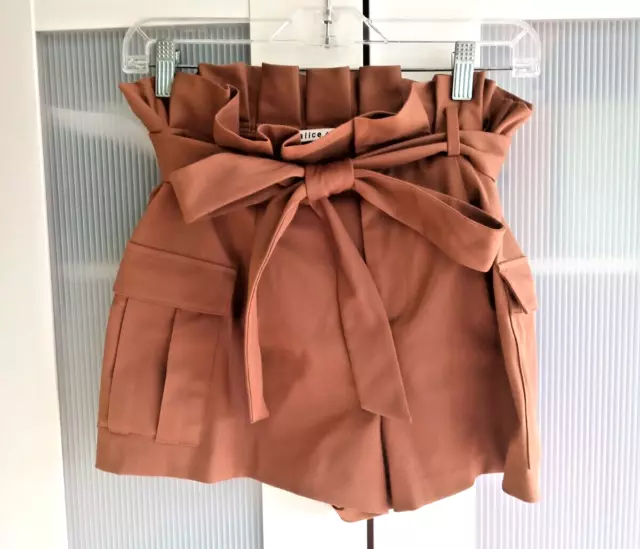 ALICE + OLIVIA Brown Cargo High Waist Paperbag Shorts Size 2 Exc