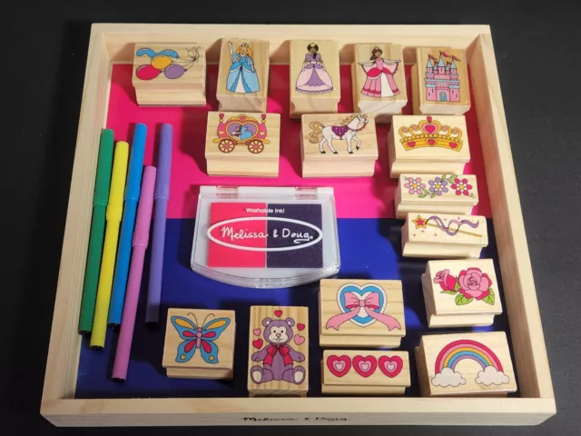 Juego de estampillas de madera de Melissa & Doug diversión y cuentos de hadas artesanía princesa mariposa