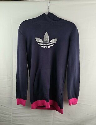 Adidas Girls Navy Blue and Pink Hoodie Silver Print Graphic Size 13-14 years