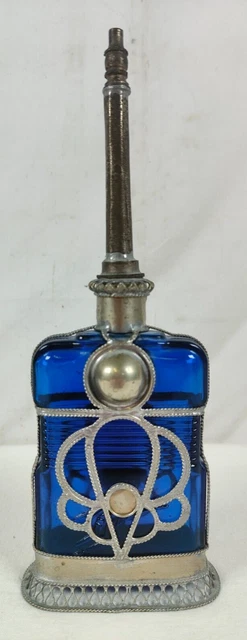 Flacon Parfum Ancien En Verre - Mdina Malta - Vert Algues - Style Art Déco