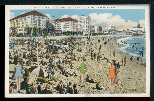 Long Beach CA Hotel Virginia & Beach FAKE PEOPLE! Historic Vintage Postcard