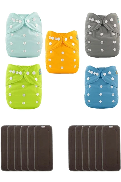Baby Cloth Diapers Adjustable Washable 6 Pack With 12 Inserts 6BM98 Reusable