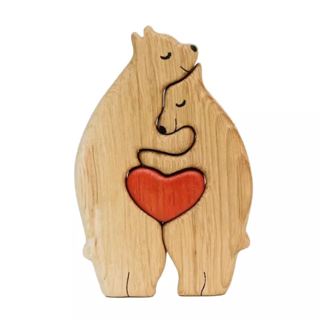 Wooden Bear Family Puzzle Home Decor Art 15x12cm Log Color Gift