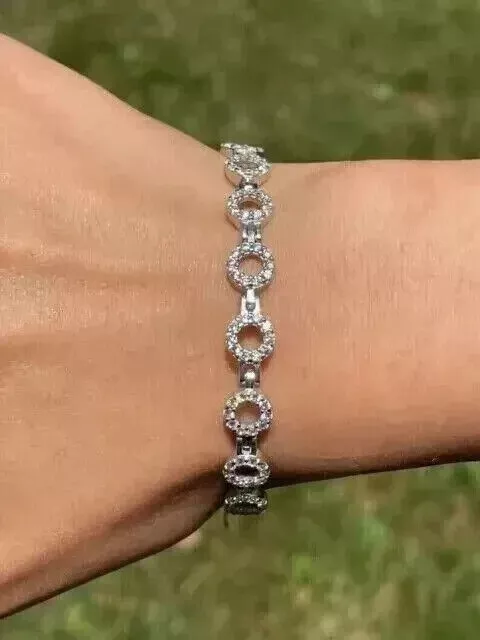 Pulsera de tenis para mujer de corte redondo de 9 quilates creada en laboratorio con diamantes chapada en oro blanco 14 K 2