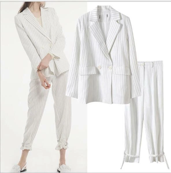 UK 2020 Design Ispirato Donna a Righe Giacca + Pantaloni Chino 2 Pezzi Abito