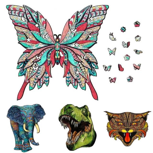 Wooden Jigsaw Puzzle Animal Shaped Brain Game Pieces Family Kids Toys Gifts UK