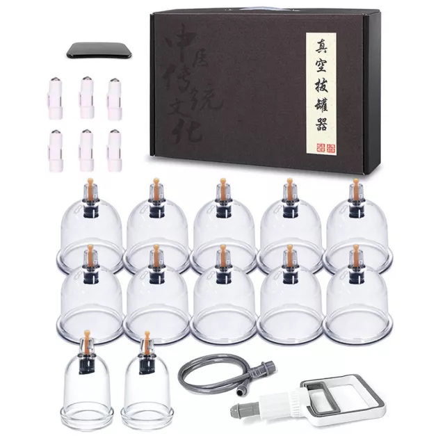 12 Cups Cupping Set with Pump, Chinese Acupoint Cupping Therapy Set Massage Cups