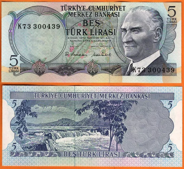 TURKEY 1970  UNC 5 Türk Lirası / 5 Lira Banknote Paper Money Bill P- 185