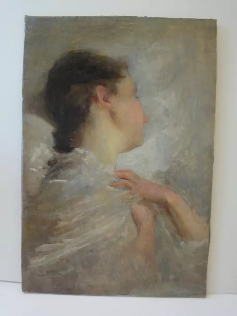 French impressionist portrait of a young lady antique painting late 19th century