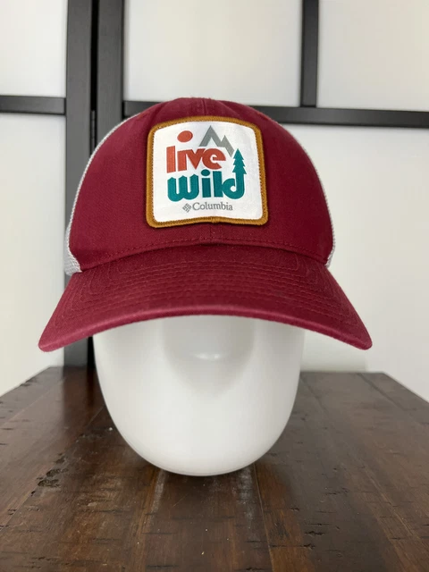 Columbia Hat Cap Fitted Mens Large Red White Live Wild Mesh Fishing Camping D