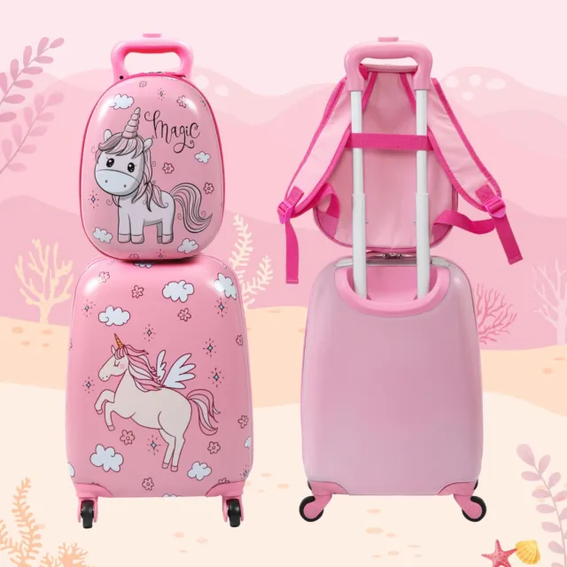 2Pc Kids girls  16"Carry-on Luggage & Backpack Suitcase with Spinner Wheel Pink