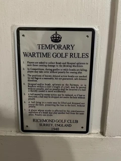 Ww2 Repro Tin Richmond Golf Club Rule Sign Home front Sign 14by20cm