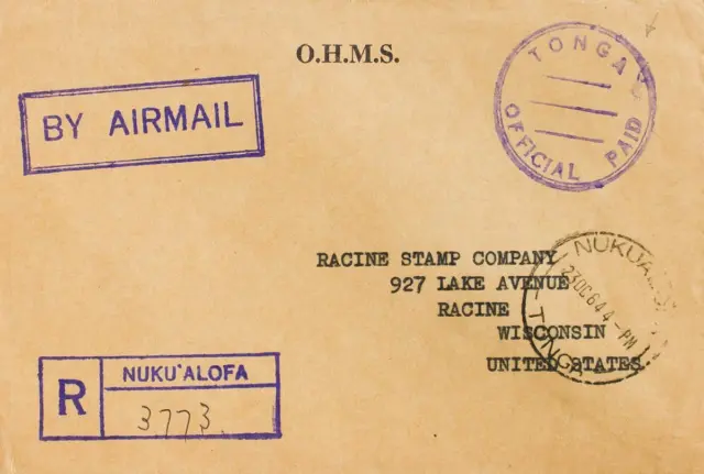 Tonga. Umschlag 1964. Zertifikat Von Nuku´Alofa A Racine ( U.S.A Marke Von