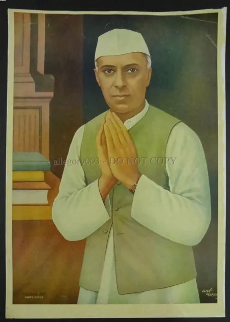 India Vintage 40's Politica Stampa Nehru Pieghevole Mani. Thakar Art. 14in x 2