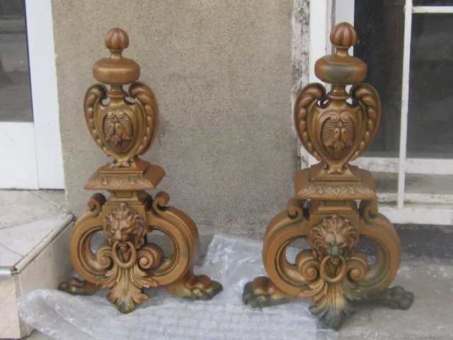 A Pair Of Antique French Solid Bronze Chenet Andirons Fireplace  Decorations