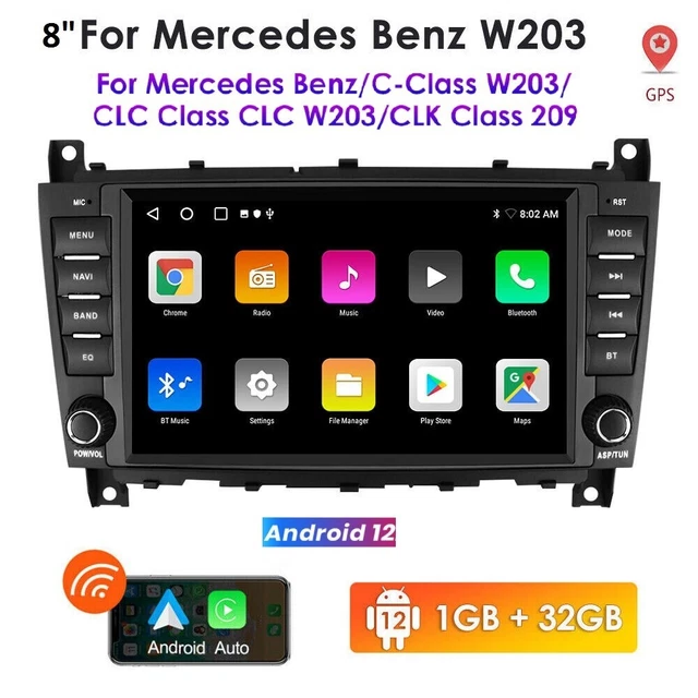 For Mercedes-Benz C Class W203 W209 GPS Android 12 Car Radio CarPlay Stereo 32GB