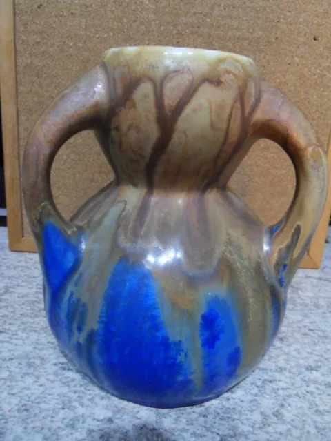 Ancien vase boule a 3 anses en gres irisé Metenier vintage pitcher art deco