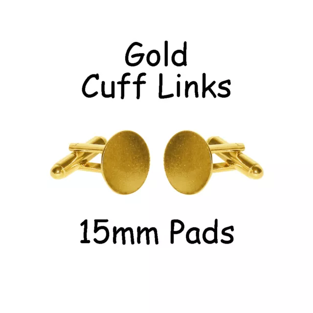 10 Cufflinks Cuff Link Gold Blanks Findings - 15mm Pads