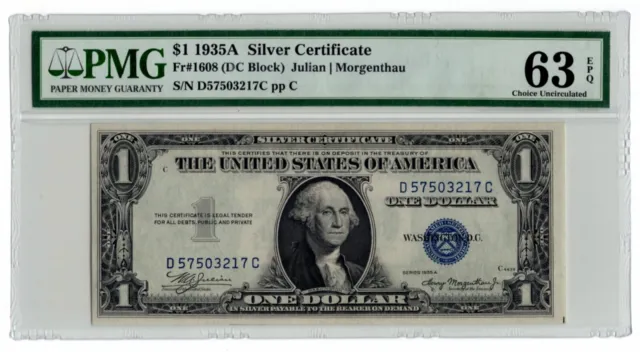 1935-A $1 Silver Certificate Fr. 1608(DC Block) - PMG 63 EPQ