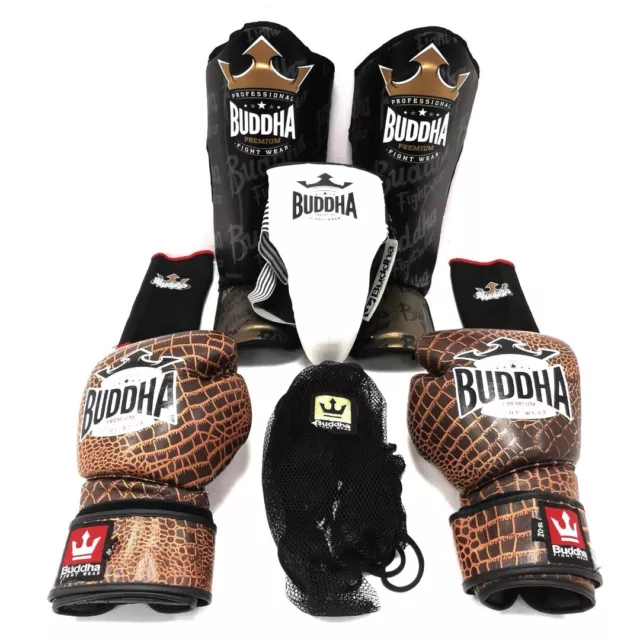 Buddha Fight Wear Muay Thai Boxing Gloves Wrist Shin Guards Groin x5 RMF52-SJT