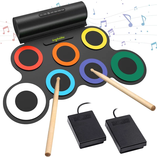 7 Pads Electronic Drum Set, Roll-Up Drum Practice Pad Drum Kit with Headphone Ja