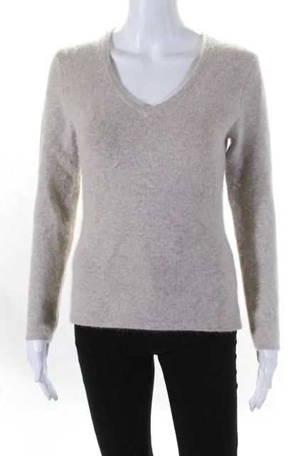 Carole Little Womens Long Sleeve V Neck Knit Sweater Beige Size Small LL19LL