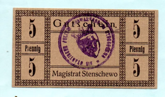 pos551 Stenschewo 5 Pf Wertbriefpapier (grobes Leinen ... )  Rs grüngrau !