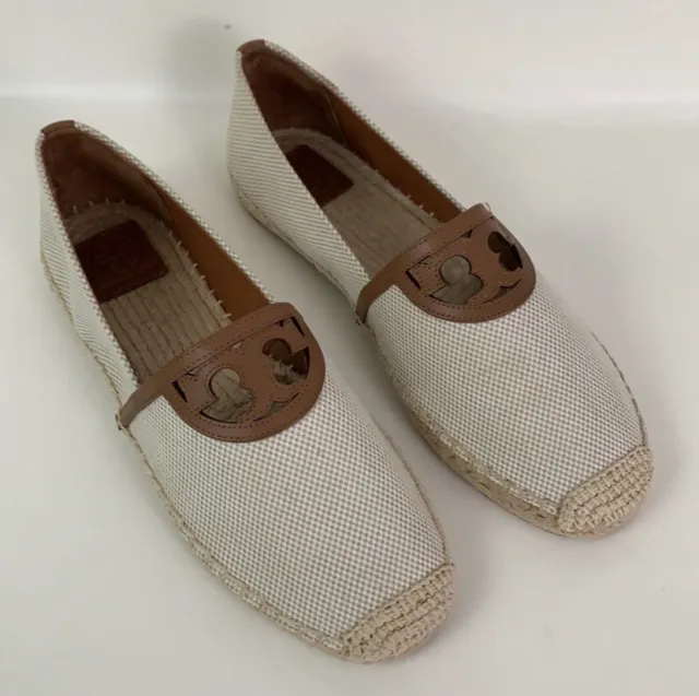 NEW Tory Burch SIZE 10 Sidney Luggage Canvas/ Leather Slip-On Espadrille Shoes