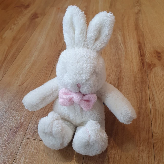 SMALL VINTAGE TESCO White Bunny Rabbit Soft Toy Plush Comforter Pink