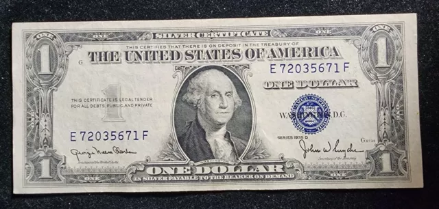 1935D NARROW $1 DOLLAR BILL SILVER CERTIFICATE BLUE SEAL NOTE Fr 1613N. T2762