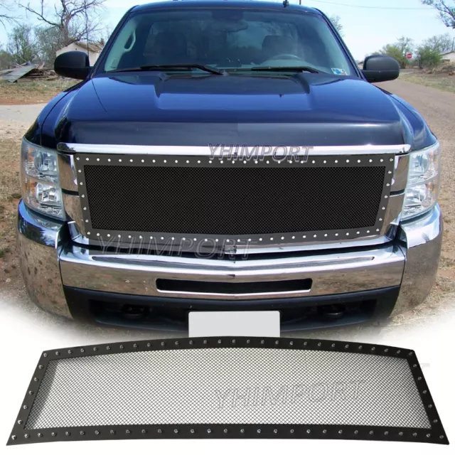 Stainless Rivet Mesh Grill Fits 2007 08 09 2010 Chevy Silverado 2500/3500 Black