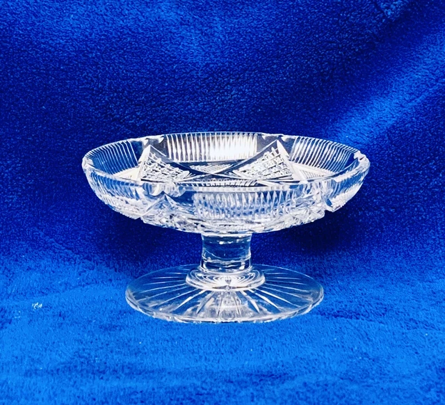 VINTAGE HEAVY CUT Lead Crystal Pedestal Footed Compote Candy Dish Bowl