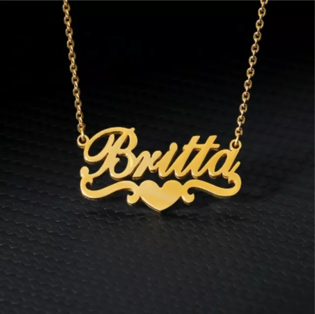 Personalized Name Necklace Heart Custom Women Men Font Gold Pendant Silver Chain