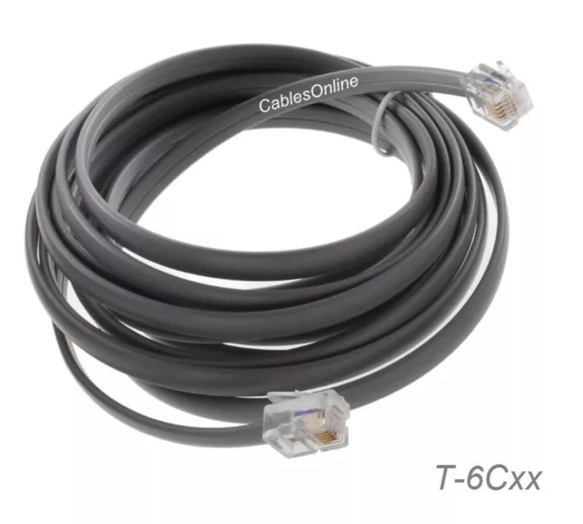 RJ12 6P6C Flat Modular 26AWG Telephone Straight-Wired Cable, Gray