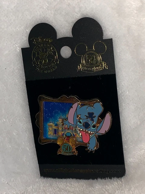 New Disney Disneyland 50th Stitch Sleeping Beauty Castle Pic In Gold Frame Pin