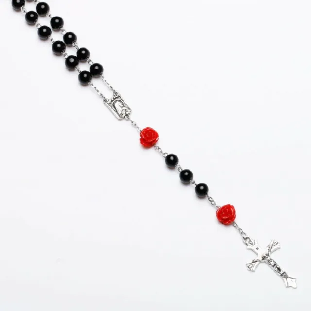 ROSAIRE PERLÉ NOIR 28" collier 6" goutte 6 mm perles de prière crucifix catholique 2