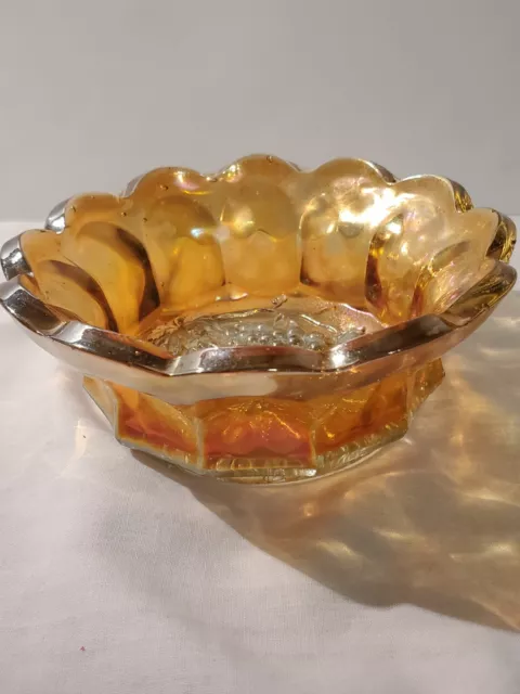 FENTON, VINTAGE IRIDESCENT Marigold CARNIVAL GLASS  Bowl Grape Pattern