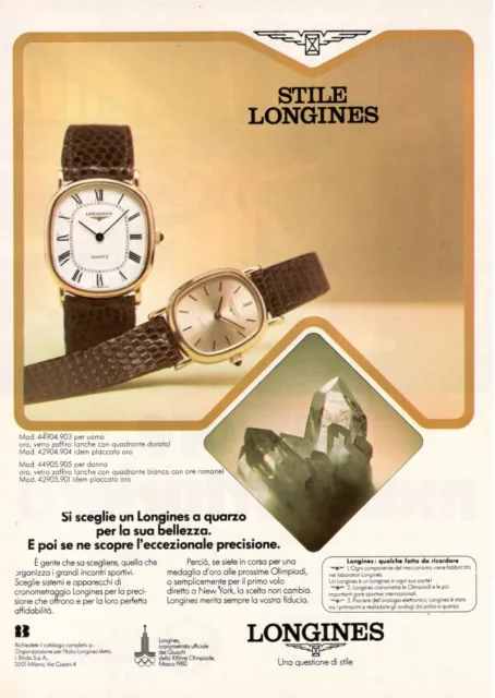 Armbanduhr Longines Quartz Offizier Olympiade Werbung 1 Seite 1980 Original