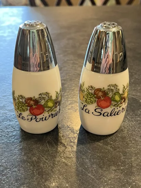 Vintage Gemco CORNING Salt and Pepper Shakers SPICE of LIFE La Saliere and  Le Poivrier 