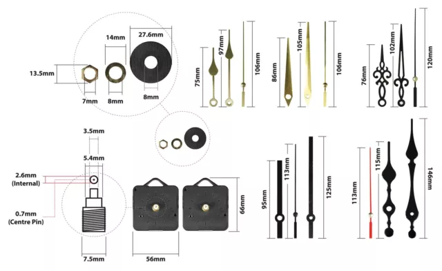 19-Piece Quartz Clock Repair Kit Movement Mechanism Motor & Hands & Fittings 2