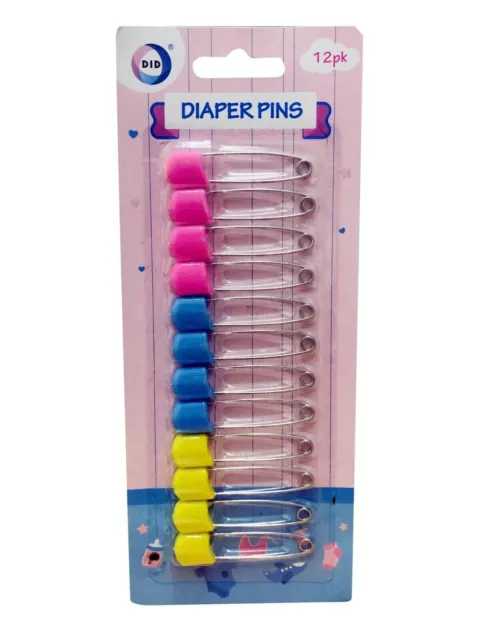 12 Nappy Diaper Safety Pins Fasteners Large Coloured Heads Sewing Dry Cleaning