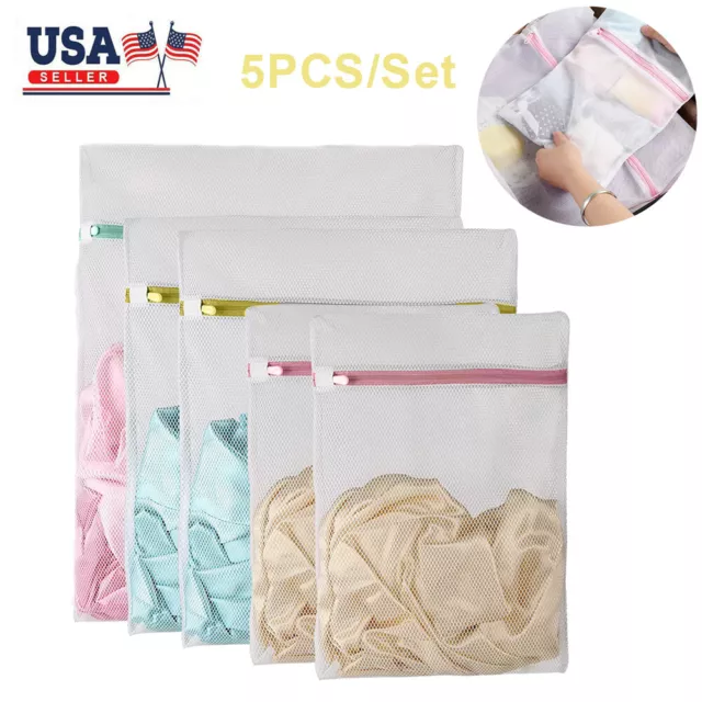 5PC Mesh Laundry Wash Bags Washing Net Set Lingerie Underwear Bra Clothes Travel