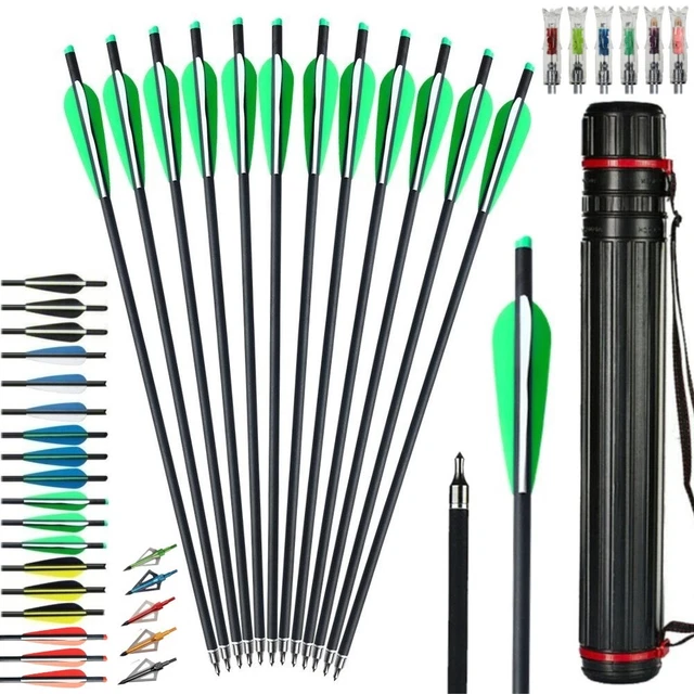 12X 20" Crossbow Bolts Carbon Arrow 12X 100 Grain Broadheads Nocks / Quiver Tube