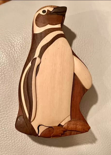 Wooden Penguin Puzzle Box-Rare & Unique!