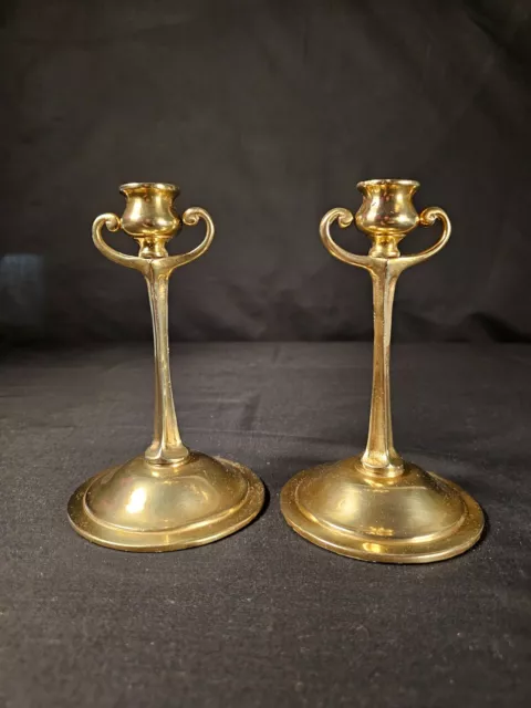 Candlesticks Pair of Art Nouveau Brass Vintage B40