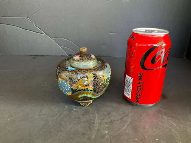 Miniature Antique Japanese Cloisonné Melon Shape Jar with Dragon Decoration Vase