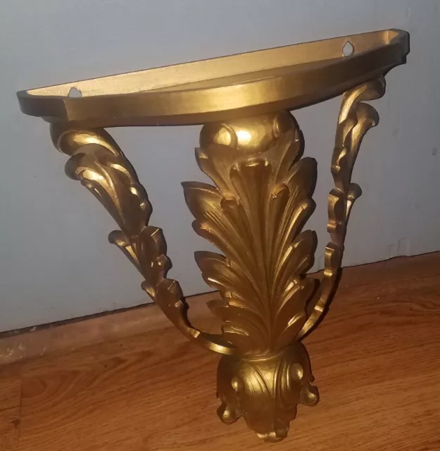 HOMCO 1972 Large ORNATE Gold Syroco Wall Shelf~Corbel~Bed Crown~ACANTHUS LEAF!
