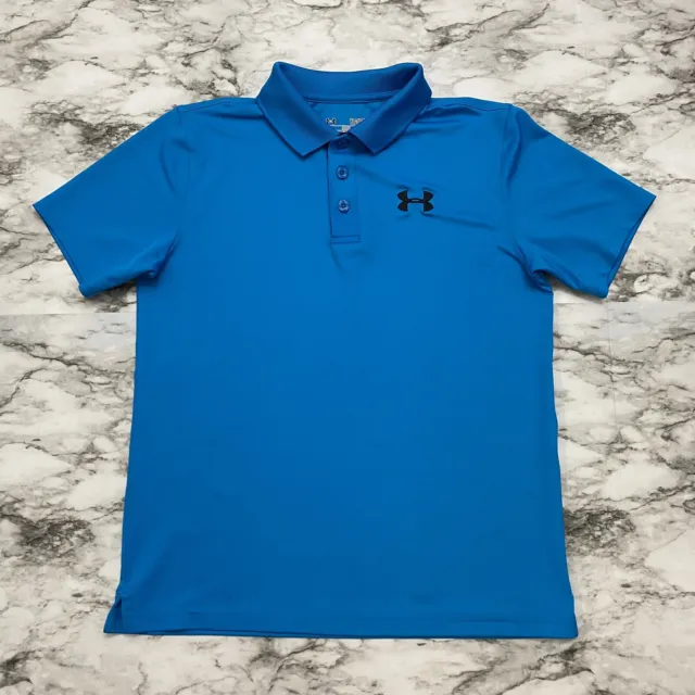 UNDER ARMOUR LOOSE Heatgear Boys Polo Shirt Size YLG Blue Short Sleeve ...