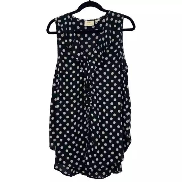 Maeve by Anthropologie Size 14 Large Black Polka Dot Ruffle Top Womens Blouse