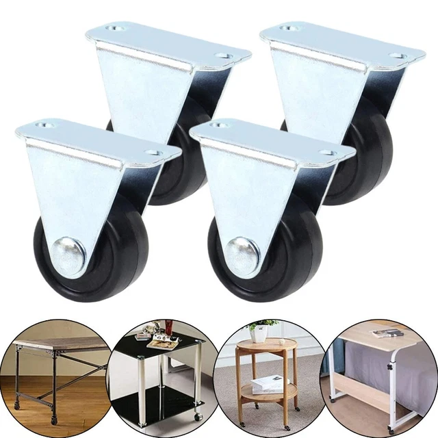 Rigid NonSwivel Rubber Caster Wheels 1 Inch with Top Plate (Pack of 4)
